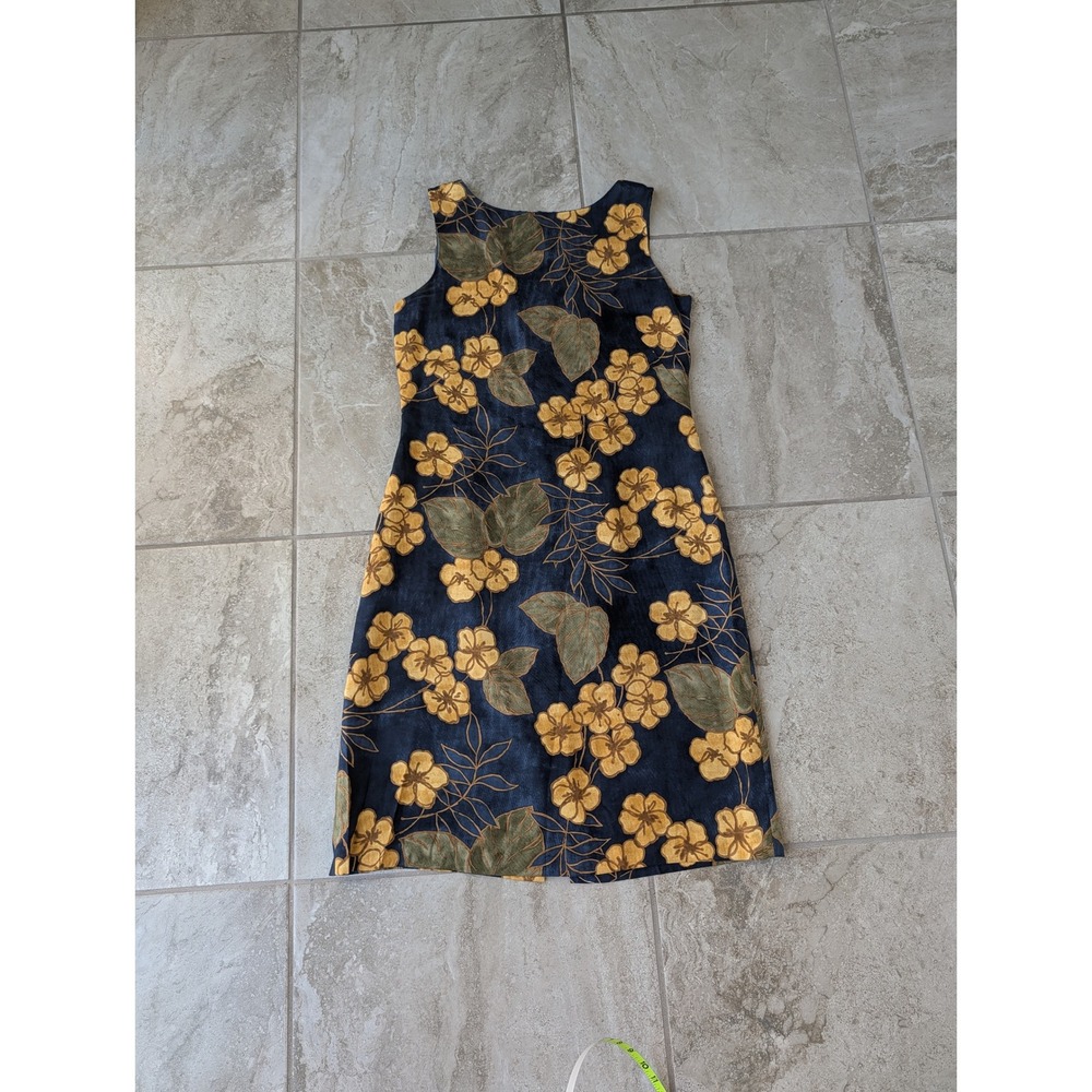 Tommy Bahama Silk Floral Shift Dress Size 12 | Navy & Mustard Tropical Resort - Picture 5 of 14